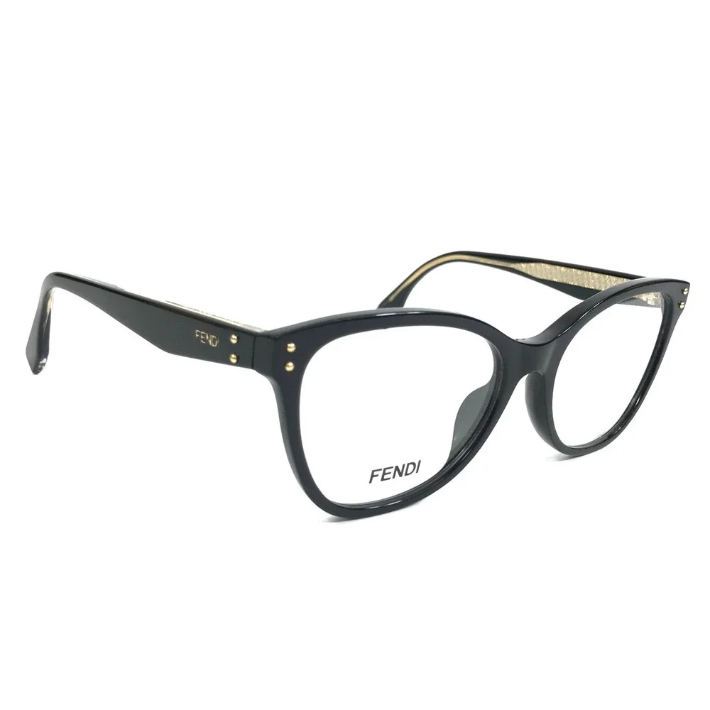 Fendi Eyeglasses Frames FE50006I 001 Shiny Black Gold Cat Eye Full Rim 53-17-140
